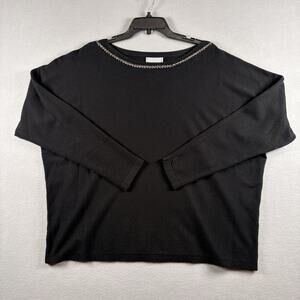 Liv Milano Women's XL Black Crewneck Sweater Crystal Embellished Collar